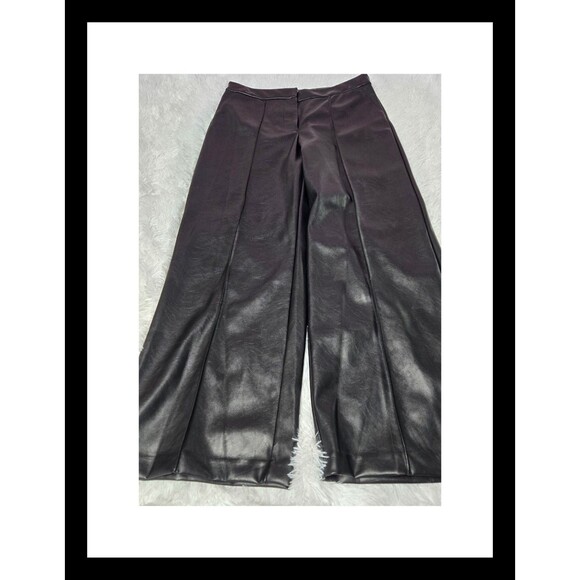 Nine West Black Faux Leather Trouser Retro Wide Leg Pants Size 12 34x30 - Picture 1 of 13